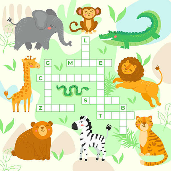 野生动物纵横填字游戏矢量图片