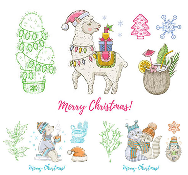 动物圣诞节手绘插画矢量素材下载