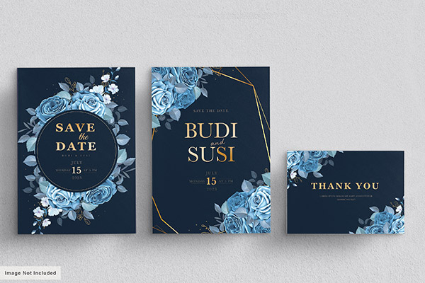 蓝色花朵结婚卡片矢量素材下载