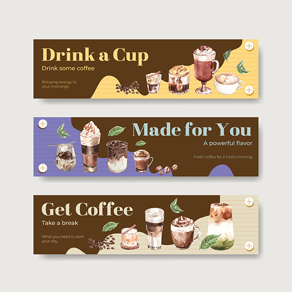 水彩咖啡饮品广告矢量素材下载