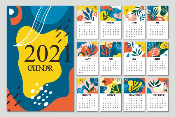 2021抽象花纹装饰日历矢量图片