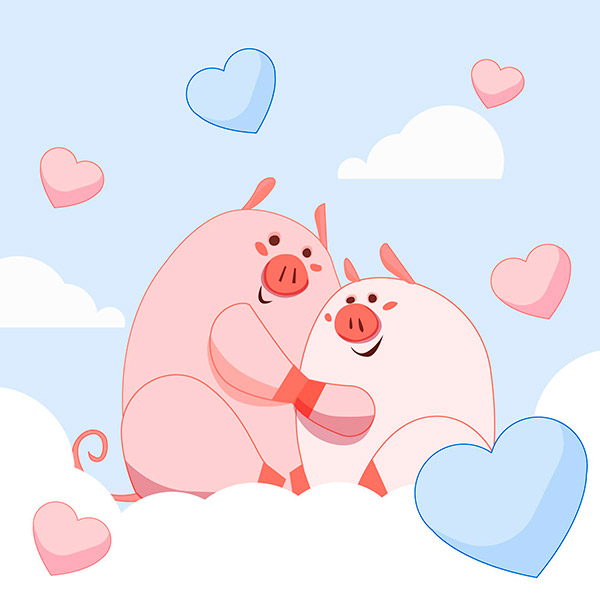 情人节卡通小猪插画矢量图