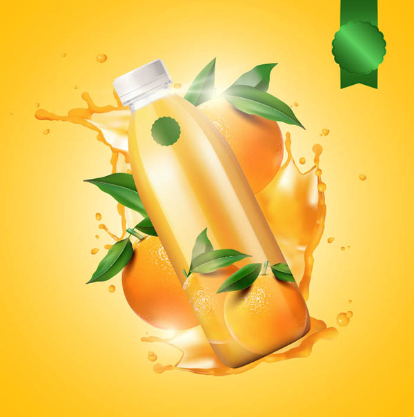 天然果汁橙汁广告矢量模板