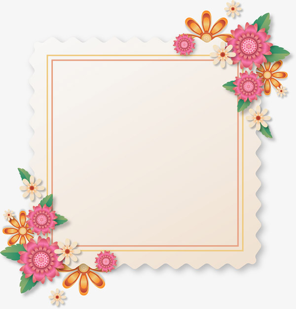 邮票式花卉边框矢量图片