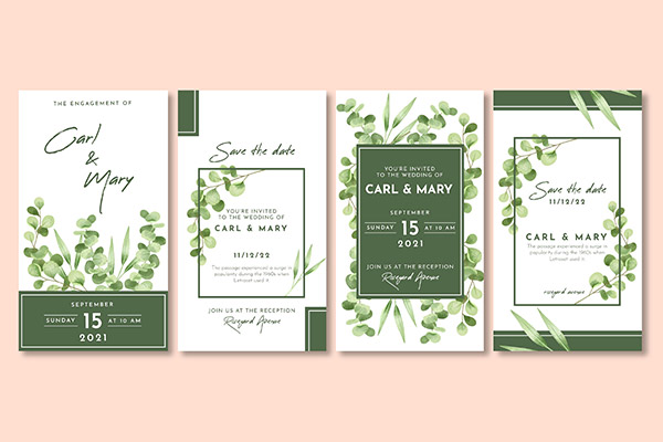 植物装饰婚礼卡片矢量下载