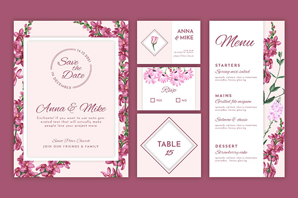 婚礼花卉系列卡片矢量素材