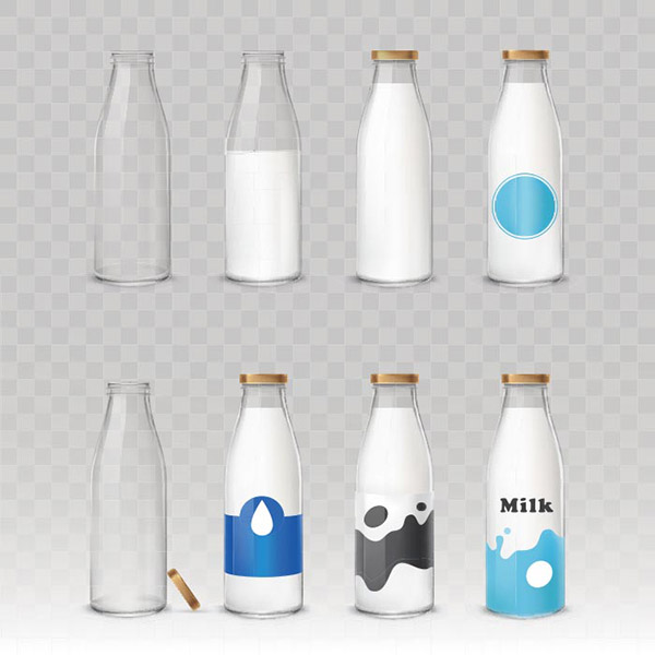 玻璃瓶牛奶矢量模板