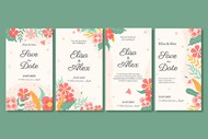 婚礼花卉装饰系列卡片矢量图