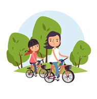 公园里骑自行车行女孩矢量图片