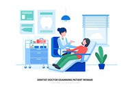 牙医检查病人插画矢量图片