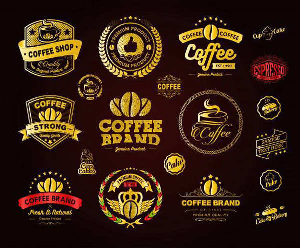 金色咖啡标志矢量图下载