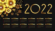2022金色花卉装饰日历矢量素材下载