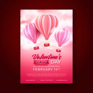 浪漫情人节热气球海报矢量模板