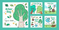 手绘植树节卡通海报矢量图片