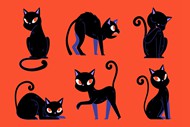 黑色卡通猫咪插画矢量图片