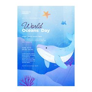 世界海洋日水彩传单矢量图片