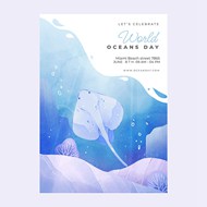 世界海洋日水彩插画矢量素材下载