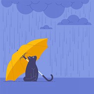 雨伞和猫咪插画矢量图下载