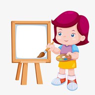 卡通学习画画的女孩矢量图片