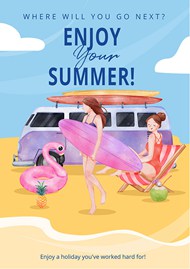 享受夏日水彩画海报矢量素材下载