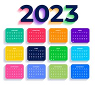 2023炫彩兔年日历矢量模板