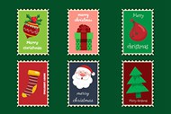 圣诞节卡通邮票矢量模板