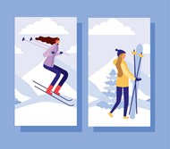 冬季滑雪人物插画矢量素材