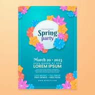春日派对折纸花卉海报矢量图片