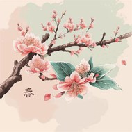 春天水彩桃花插图矢量图下载