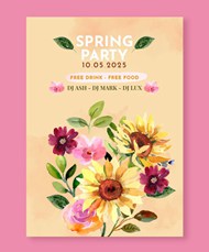 春日水彩花卉海报矢量模板