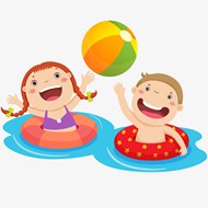 男孩和女孩游泳玩耍插画矢量素材