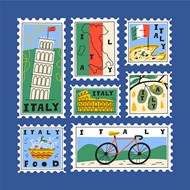 意大利主题邮票套装矢量图片