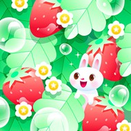 小白兔与草莓插画矢量图下载