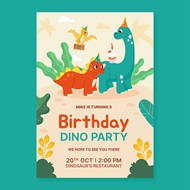 卡通恐龙生日派对海报矢量图片