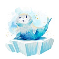 蓝色水彩海狮插画矢量图片