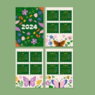 2024花朵装饰日历矢量图片