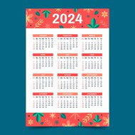 2024花卉装饰日历矢量模板