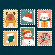 圣诞元素邮票矢量素材