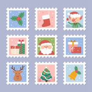 圣诞节卡通邮票矢量下载