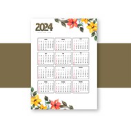 2024手绘花朵装饰日历矢量图