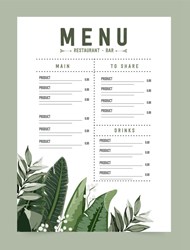 树叶装饰餐厅菜单矢量图下载