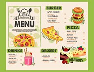 手绘披萨甜品餐厅菜单矢量图下载