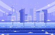 大雪纷飞城市建筑矢量图片